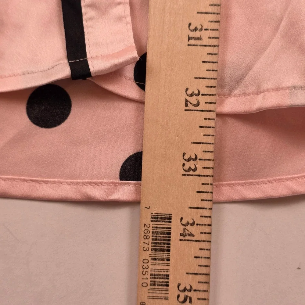 Kate Spade Sleep Shirt Womens Large Pink Polka Dot Satin Button Down Piping 6194
